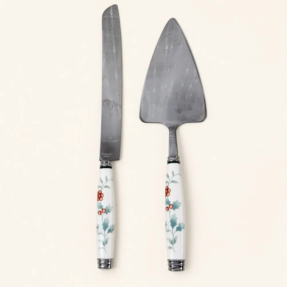 Pfaltzgraff Winterberry Holly Berry Ceramic Handle Stainless Serving Set 6pc